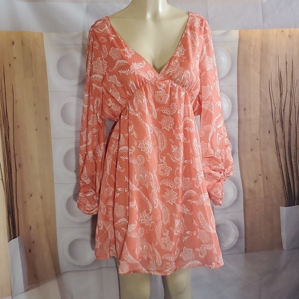 Peach Love California Long Sleeve Boho Dress Size M